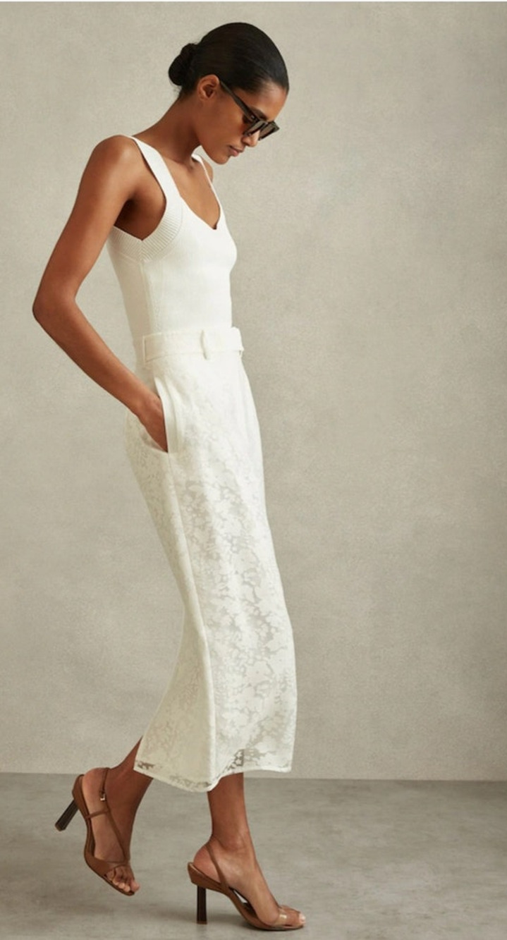 REISS Denva Burnout Skirt in Ivory